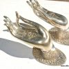 2 USED SILVER exquisite large Buddha 250mm Pull handle Fingers brass door old style HAND knob Pull hook