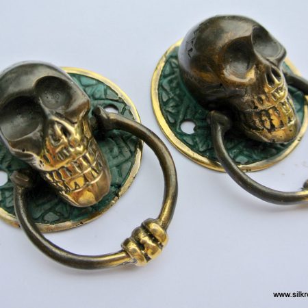 2 small SKULL handles small solid BRASS old look amazing NEW 2" pulls drawer