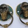 2 small SKULL handles small solid BRASS old look amazing NEW 2" pulls drawer