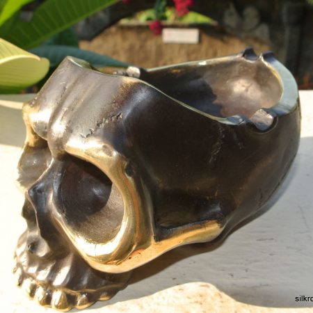 SKULL head ash tray solid BRASS old vintage style collect 6" new statue aged