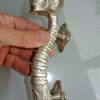 small SKULL handle DOOR PULL spine solid BRASS silver plate 210mm