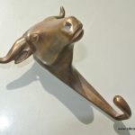small BULL COAT HOOK solid age brass antiques vintage old style 6" hook heavy