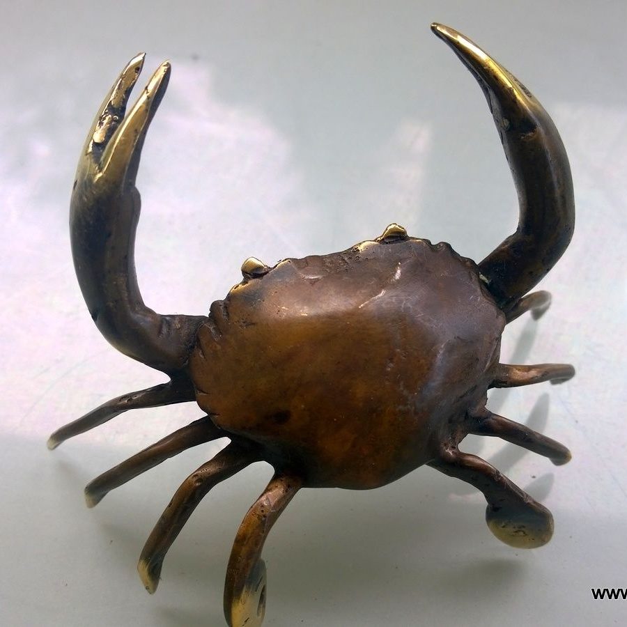 tiny small 10 cm MUD CRAB solid 100% hollow brass bronze oxidized ...