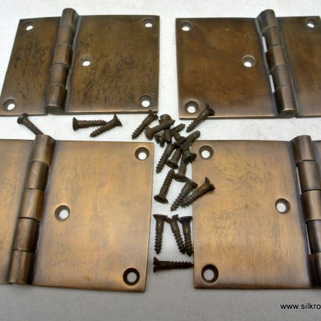 4 cast hinges vintage age style solid Brass DOOR BOX restoration heavy 3" screws