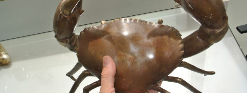 14" across MUD CRAB solid brass brown aged heavy statue stunning hand made