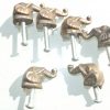 6 tiny ELEPHANT shape pulls handles antique solid brass vintage drawer heavy knobs 30 mm