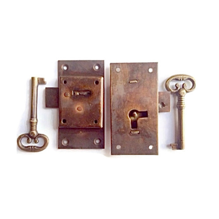 2 Solid Brass Flush Cupboard Locks 76mm Antique Style Door Locks, Heavy Brass Cabinet Lock Set with 2 Keys, Vintage Furniture Hardware