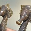 2 fine small SEAHORSE solid brass door old style house PULL handle 10"