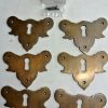 6 KEY hole shield covers old style vintage antique look solid heavy brass aged escutcheon