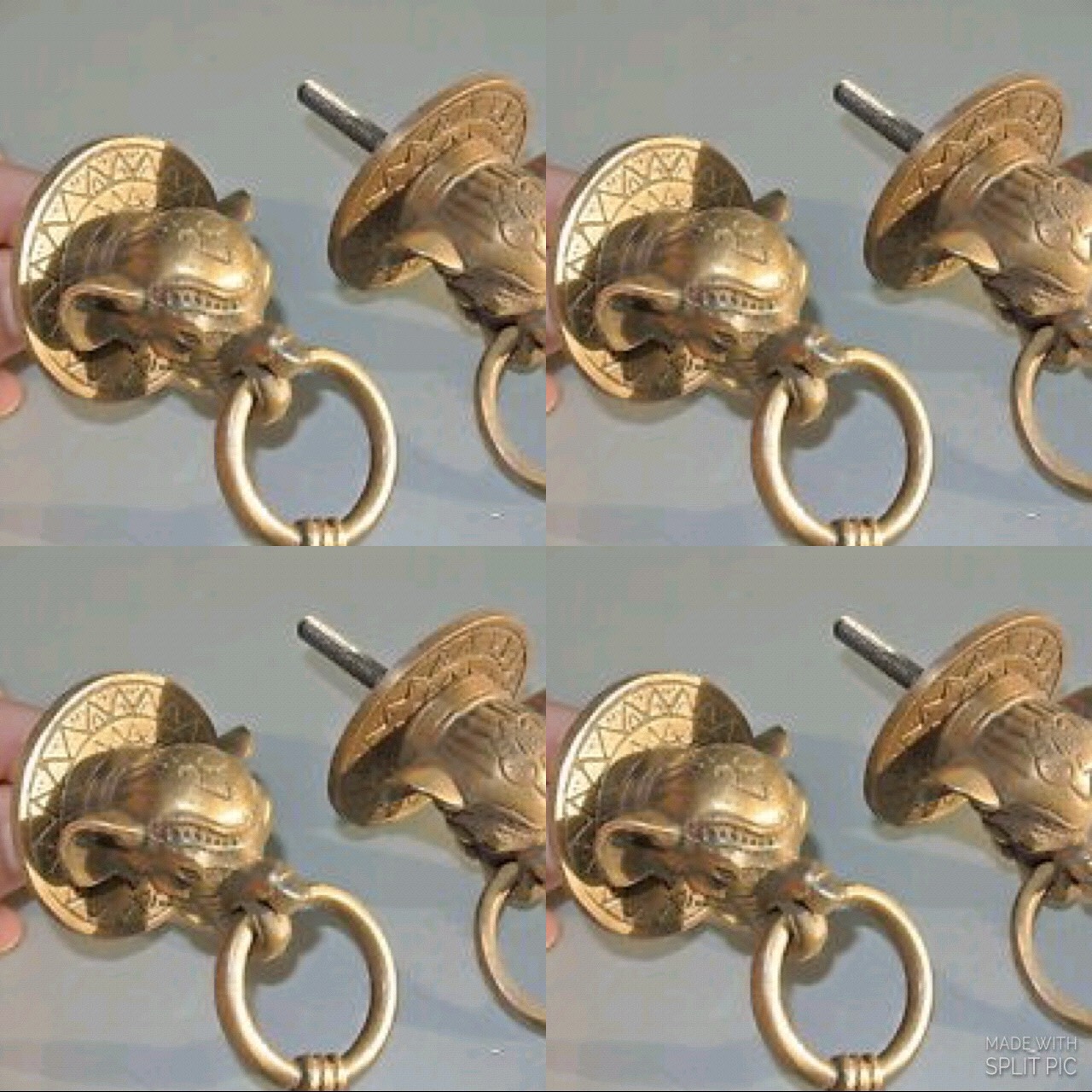 8 Elephant Pulls Handles Antique Solid Brass Vintage Drawer Knobs