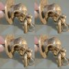 8 ELEPHANT pulls handles antique solid brass vintage drawer knobs ring 2.1/4"