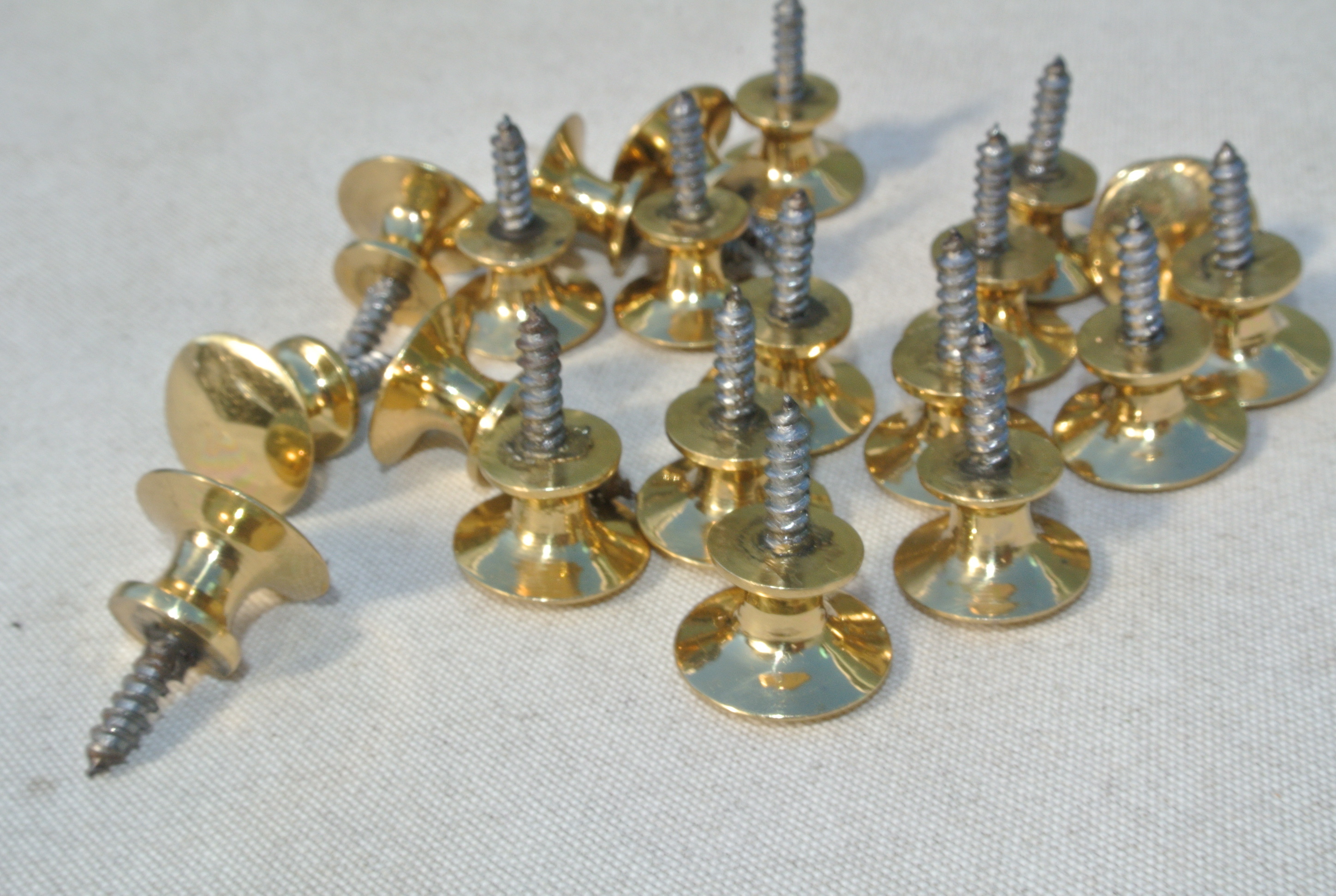 20 very TINY screw KNOBS pulls handles antique solid heavy brass drawer