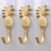 3 small PINEAPPLE brass HOOKS COAT wall mounted beach old style hook 10cm polished natural brass FREE FREIGHT WORLDWIDE 6 to 10 days