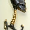 dark medium size 5 " inches antique aged bronze style SKULL HOOKS solid pure BRASS hollow old style 13.5 cm long spine hand made hanger Bronze patina