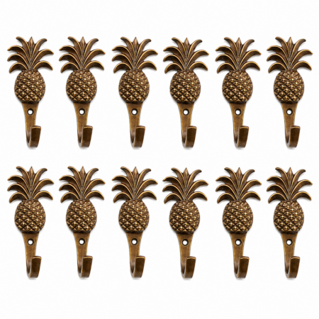 12 PINEAPPLE COAT HOOKS 4 Small Solid Brass Aged Antique Vintage Style Wall Hooks 100mm Beach House Hall Stand Decor