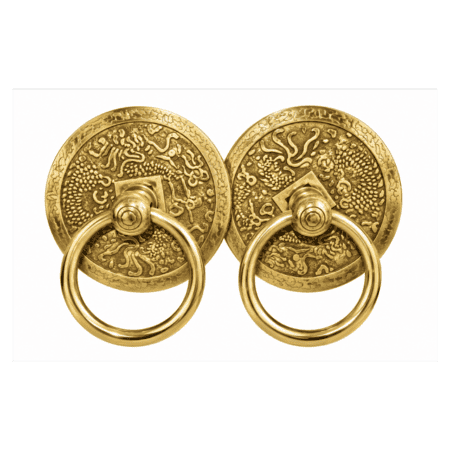 2 Large Asian Ring Pulls – Solid Heavy Brass – 4 100 mm – Vintage Door Handle