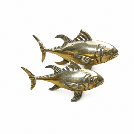2 Small Brass Tuna Fish Statues 4” & 6” Heavy Vintage Nautical Fish Decor Trophy Sculptures