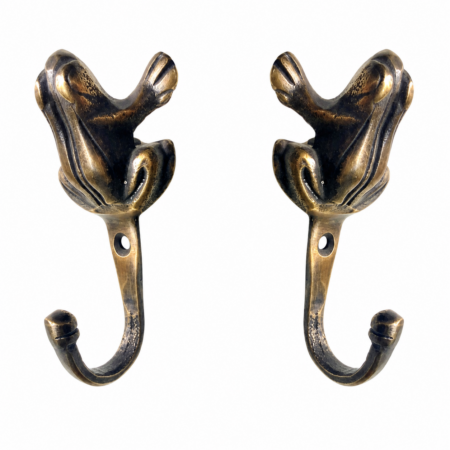 2 Small FROG HOOKS Solid Brass Vintage Antique Wall Mount Coat Hat Hooks 3.14 Rustic Decor