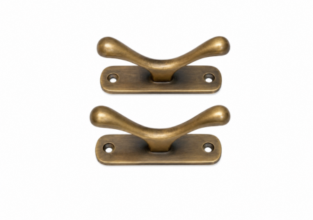 2 Small Solid Brass Boat Cleats 3.5" Nautical Rope Tie Down Hooks, Heavy Marine Cleat Wall Hooks, Handmade Brass Hardware 9cm