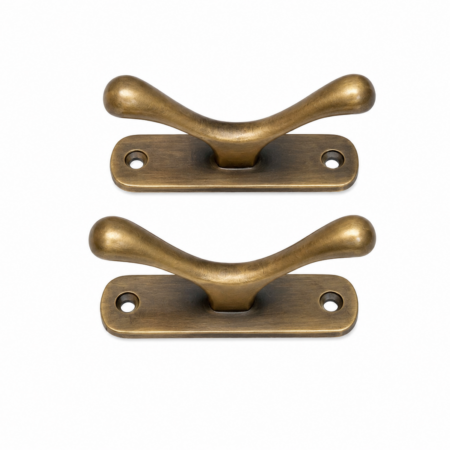 2 Small Solid Brass Boat Cleats 3.5" Nautical Rope Tie Down Hooks, Heavy Marine Cleat Wall Hooks, Handmade Brass Hardware 9cm