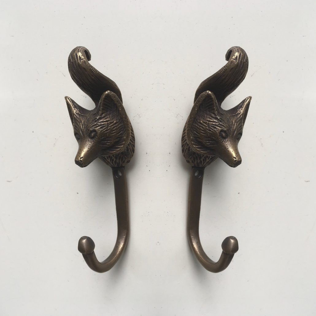 2 small version old style Vintage FOX Head 4.1/4 Solid Brass hook Antique  Strong Wall Mount Coat Hat Hook old vintage style hand made pure brass aged