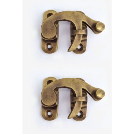 2 heavy box Latch catch solid 100% pure brass latches catches furniture 50 mm doors trinket 2" vintage age antique style jewellery cabinet lock hasp