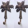 4 aged bronze patina 4" palm tree COAT HOOKS 10 cm small solid brass antiques vintage old style 100mm hook