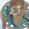 large round SKULL head ring pull 11.5 cm Handle pure brass 4" day of the dead door KNOCKER green Bronze patina skull skeleton ring grab