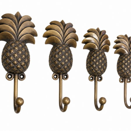 4 Large PINEAPPLE Coat Hooks Solid Brass Antique Vintage Style Beach House Wall Hooks 19cm