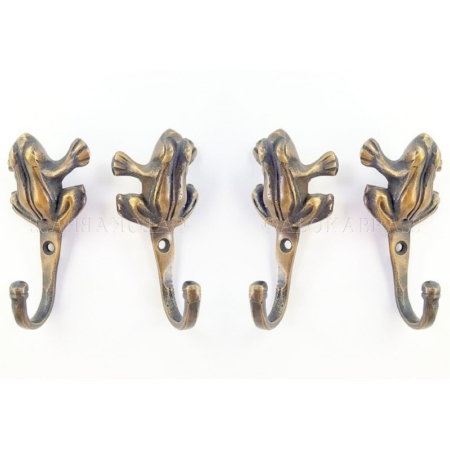 4 Small FROG HOOKS Solid Brass Vintage Antique Wall Mount Coat Hat Hooks 3.14 Rustic Decor
