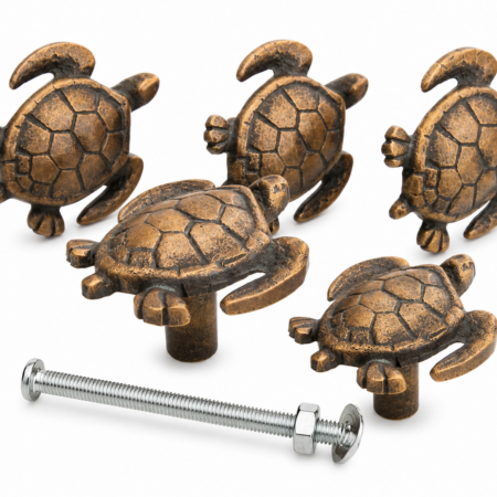 4 Small TURTLE Cabinet Door Knobs Solid Pure Brass Aged Antique Style Drawer Pull Handles 5cm Bronze Patina