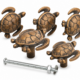 4 Small TURTLE Cabinet Door Knobs Solid Pure Brass Aged Antique Style Drawer Pull Handles 5cm Bronze Patina