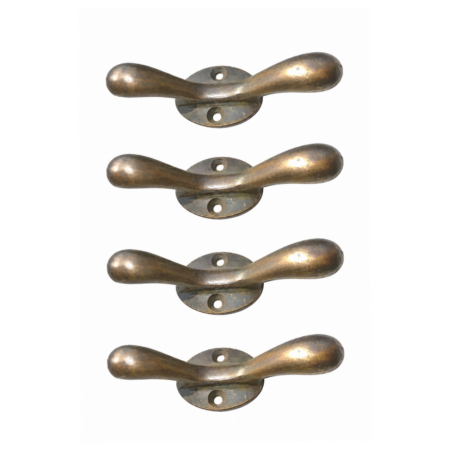 4 Solid Brass Coat Hooks Vintage Double Hook Wall Hangers Antique Style Heavy Brass Hall Stand Hooks