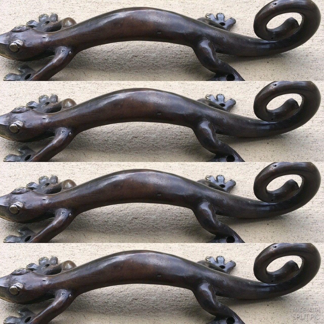 2 small GECKO DOOR PULLS 21cm aged brass scales old style house handle 8.1/2" B 