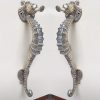 2 small SEAHORSE solid brass door Silver plated over brass old style house PULL handle 10" outdoor pair hollow