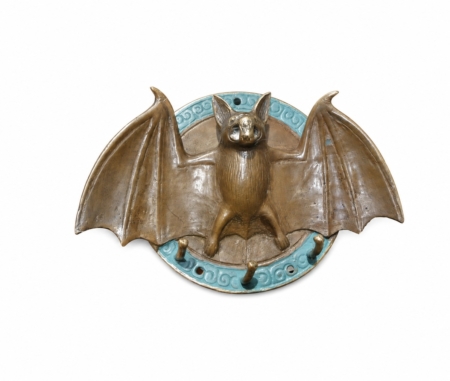 BAT Key Ring Hook Door Knocker Solid Brass Vintage Antique Style 7 Bronze Green Patina
