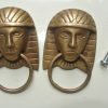 4 small PULLS 2" handles Small heavy 5 cm PHARAOH solid heavy brass old style bolt antiques hand made cabinet kitchen antiques knob ring
