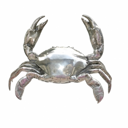 Heavy Brass Mud Crab Statue 9” Handmade Blue Swimmer Crab Sculpture Vintage Nautical Coastal Desk Decor