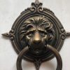 massive stunning LION solid Brass heavy Door Knocker 12" unusual ring PULL bronze patina