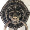 massive stunning LION solid Brass heavy Door Knocker 12" unusual ring PULL bronze patina