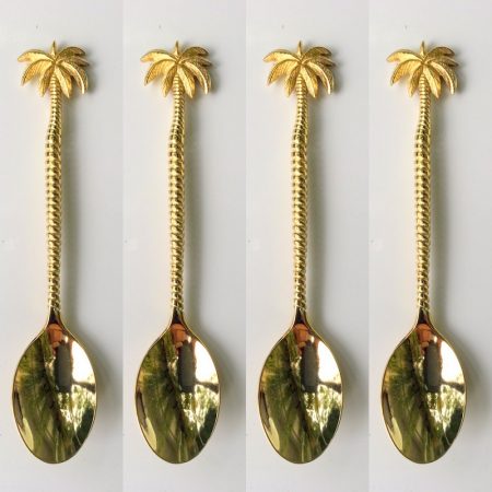4 solid brass spoons 24 cm all brass polished spoon HANDLES 8" inches hand made cast cutlery sets PALM design