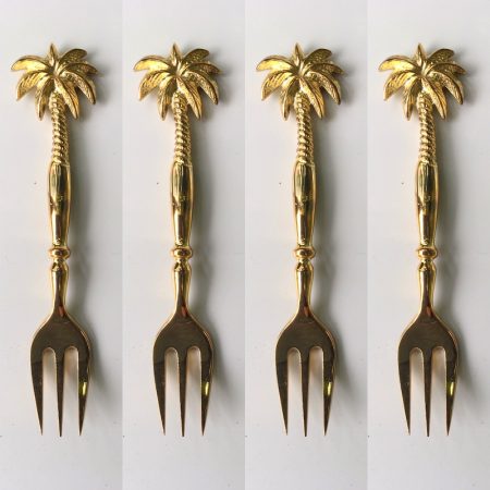 4 solid brass fork 14 cm all brass polished forks HANDLES 5.1/2" inches hand made cast cutlery sets PALM design