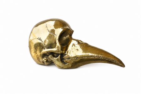 Large Brass Bird Skull Statue 14” Gothic Beak Skeleton Sculpture Vintage Brass Decor