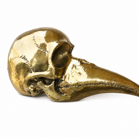 Large Brass Bird Skull Statue 14” Gothic Beak Skeleton Sculpture Vintage Brass Decor