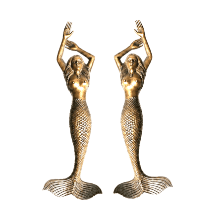 PAIR Large Mermaid Solid Brass Door Pull Handles – 15.5 Antique Style Heavy Front Door Handles – Left & Right Set