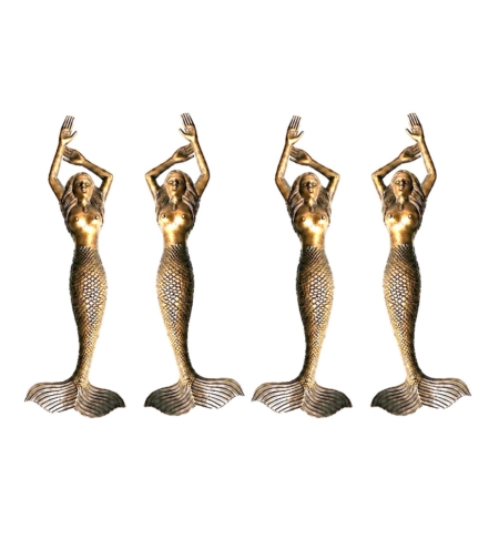 PAIR Large Mermaid Solid Brass Door Pull Handles – 15.5 Antique Style Heavy Front Door Handles – Left & Right Set