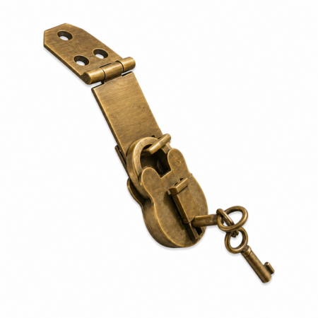 Small 4 Solid Brass Hasp & Staple Catch with Padlock & 2 Keys – Vintage Antique Style Box & Door Latch