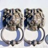 2 LION solid BRASS hand made DOOR KNOCKER 6.1/2" heavy bronze patina very heavy 16.5 cm cast