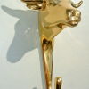 2 BULL COAT HOOK heavy solid pure aged polished old brass vintage style 6" hooks 15 cm steer cow cattle hooks