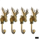 4 large STAG deer COAT HOOK solid brass antiques vintage old style 7" hook natural bronze aged patina heavy